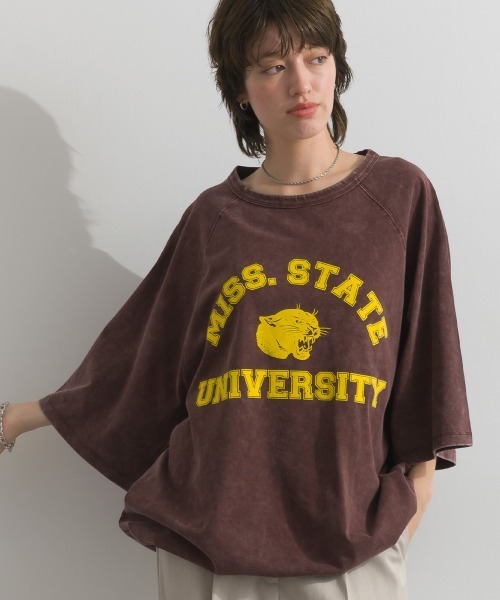 enhaut(アンオート)の「ピグメント加工天竺 パンサー フロッキー プリント ラグラン 裾ドロスト Tシャツ 半袖(Tシャツ/カットソー・レディース・チャコールグレー/ブルー/レッド/グリーン/ブラウン・FREE)」の17枚目の写真