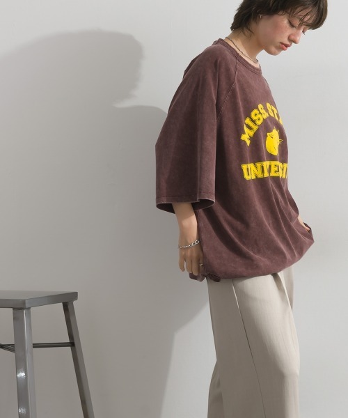 enhaut(アンオート)の「ピグメント加工天竺 パンサー フロッキー プリント ラグラン 裾ドロスト Tシャツ 半袖(Tシャツ/カットソー・レディース・チャコールグレー/ブルー/レッド/グリーン/ブラウン・FREE)」の20枚目の写真