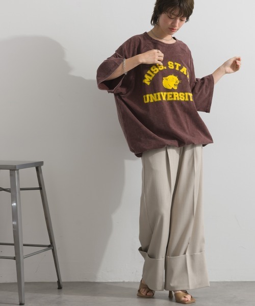 enhaut(アンオート)の「ピグメント加工天竺 パンサー フロッキー プリント ラグラン 裾ドロスト Tシャツ 半袖(Tシャツ/カットソー・レディース・チャコールグレー/ブルー/レッド/グリーン/ブラウン・FREE)」の21枚目の写真