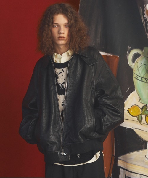 MAISON SPECIAL(メゾンスペシャル)の「《UNISEX》Grain Leather Prime-Over Single Raglan Ribbed Blouson/グレインレザープライムオーバーシングルラグランリブブルゾン 【MAISON SPECIAL/メゾンスペシャル】(ブルゾン・メンズ・ブラウン/ブラック・2/1/0)」の2枚目の写真