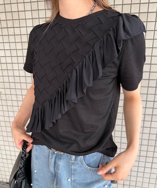 Narcissus(ナルシス)の「【Narcissus】ワッフルフリルTシャツ / カットソー 半袖(Tシャツ/カットソー・レディース・ホワイト/ブラック・FREE)」の3枚目の写真