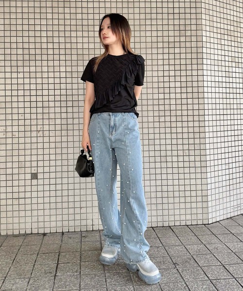 Narcissus(ナルシス)の「【Narcissus】ワッフルフリルTシャツ / カットソー 半袖(Tシャツ/カットソー・レディース・ホワイト/ブラック・FREE)」の4枚目の写真