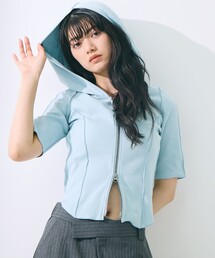 STUDIOUS | 【STUDIOUS/ステュディオス】Zip Up Hoodie Rib Top/ジップアップフーディリブトップ(パーカー)