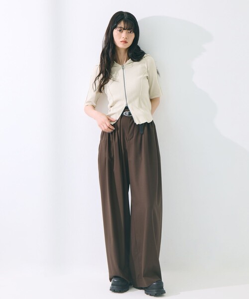 STUDIOUS(ステュディオス)の「【STUDIOUS/ステュディオス】Zip Up Hoodie Rib Top/ジップアップフーディリブトップ(パーカー・レディース・ライトブルー/ブラック/キナリ・FREE)」の12枚目の写真