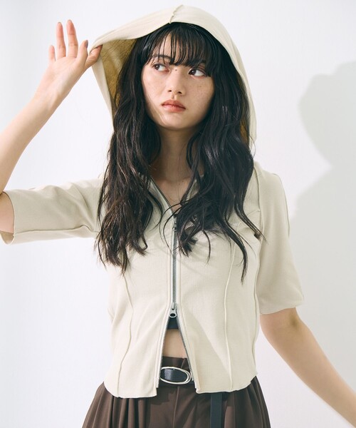 STUDIOUS(ステュディオス)の「【STUDIOUS/ステュディオス】Zip Up Hoodie Rib Top/ジップアップフーディリブトップ(パーカー・レディース・ライトブルー/ブラック/キナリ・FREE)」の10枚目の写真