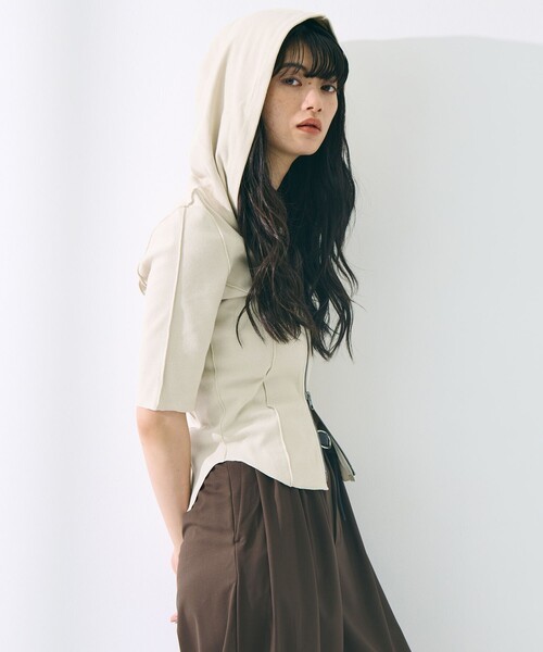 STUDIOUS(ステュディオス)の「【STUDIOUS/ステュディオス】Zip Up Hoodie Rib Top/ジップアップフーディリブトップ(パーカー・レディース・ライトブルー/ブラック/キナリ・FREE)」の8枚目の写真