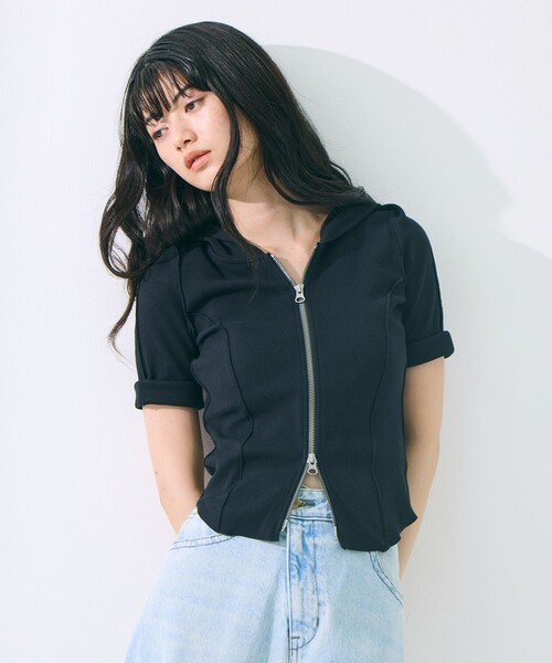 STUDIOUS(ステュディオス)の「【STUDIOUS/ステュディオス】Zip Up Hoodie Rib Top/ジップアップフーディリブトップ(パーカー・レディース・ライトブルー/ブラック/キナリ・FREE)」の20枚目の写真