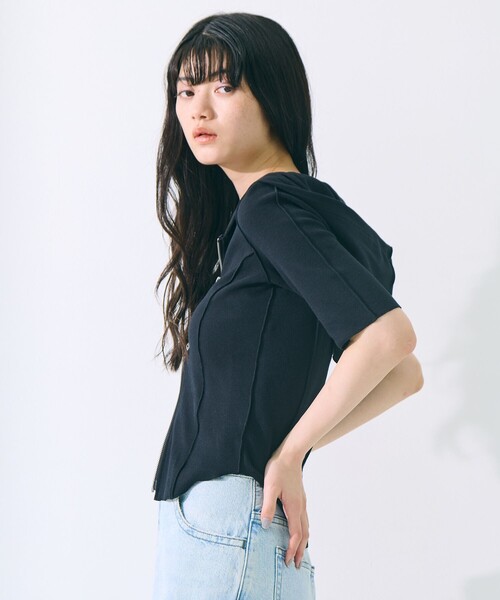 STUDIOUS(ステュディオス)の「【STUDIOUS/ステュディオス】Zip Up Hoodie Rib Top/ジップアップフーディリブトップ(パーカー・レディース・ライトブルー/ブラック/キナリ・FREE)」の21枚目の写真