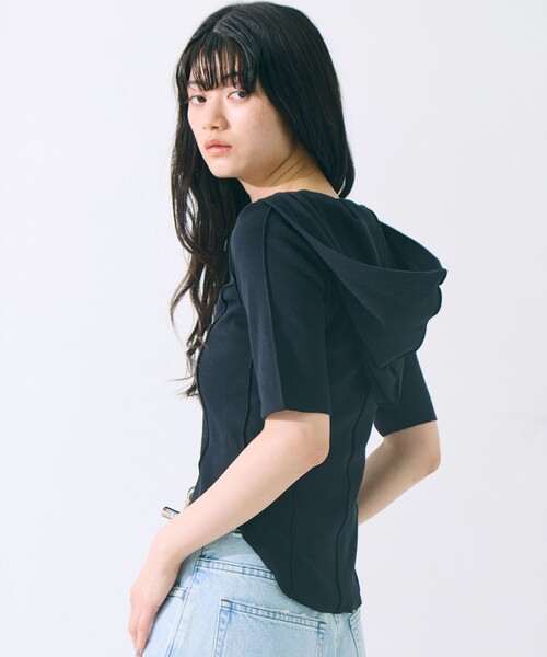 STUDIOUS(ステュディオス)の「【STUDIOUS/ステュディオス】Zip Up Hoodie Rib Top/ジップアップフーディリブトップ(パーカー・レディース・ライトブルー/ブラック/キナリ・FREE)」の20枚目の写真