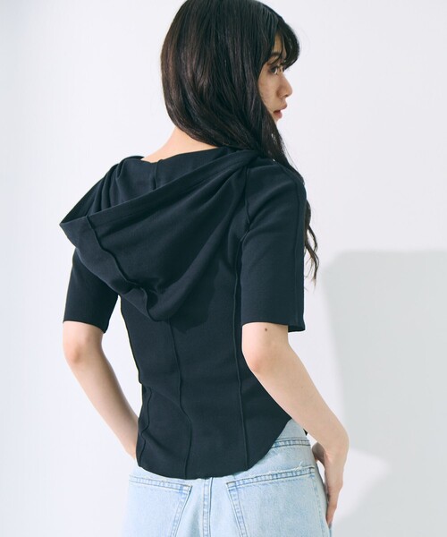 STUDIOUS(ステュディオス)の「【STUDIOUS/ステュディオス】Zip Up Hoodie Rib Top/ジップアップフーディリブトップ(パーカー・レディース・ライトブルー/ブラック/キナリ・FREE)」の19枚目の写真