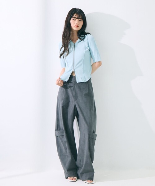 STUDIOUS(ステュディオス)の「【STUDIOUS/ステュディオス】Zip Up Hoodie Rib Top/ジップアップフーディリブトップ(パーカー・レディース・ライトブルー/ブラック/キナリ・FREE)」の18枚目の写真