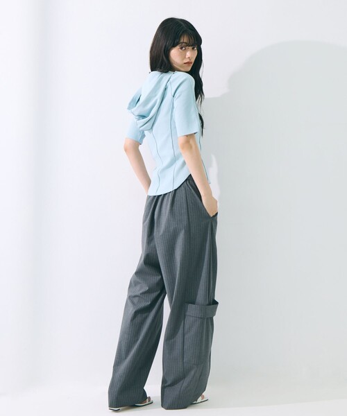 STUDIOUS(ステュディオス)の「【STUDIOUS/ステュディオス】Zip Up Hoodie Rib Top/ジップアップフーディリブトップ(パーカー・レディース・ライトブルー/ブラック/キナリ・FREE)」の16枚目の写真