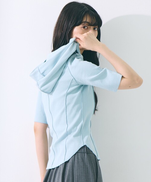 STUDIOUS(ステュディオス)の「【STUDIOUS/ステュディオス】Zip Up Hoodie Rib Top/ジップアップフーディリブトップ(パーカー・レディース・ライトブルー/ブラック/キナリ・FREE)」の13枚目の写真