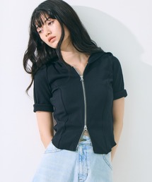 【STUDIOUS/ステュディオス】Zip Up Hoodie Rib Top/ジップアップフーディリブトップ
