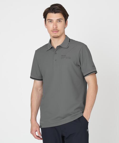 PING APPAREL】ワッフルロゴジャガード衿半袖ポロシャツ (MENS
