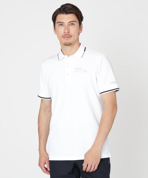 PING APPAREL】ワッフルロゴジャガード衿半袖ポロシャツ (MENS