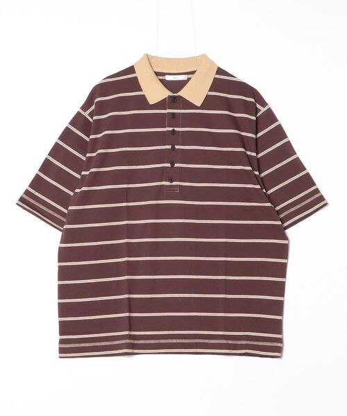 anuke(アンヌーク)の「Border Loose Polotops 62620613(ポロシャツ・レディース・ライトブルー/チャコールグレー/ブラウン・FREE)」の1枚目の写真