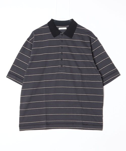 anuke(アンヌーク)の「Border Loose Polotops 62620613(ポロシャツ・レディース・ライトブルー/チャコールグレー/ブラウン・FREE)」の2枚目の写真