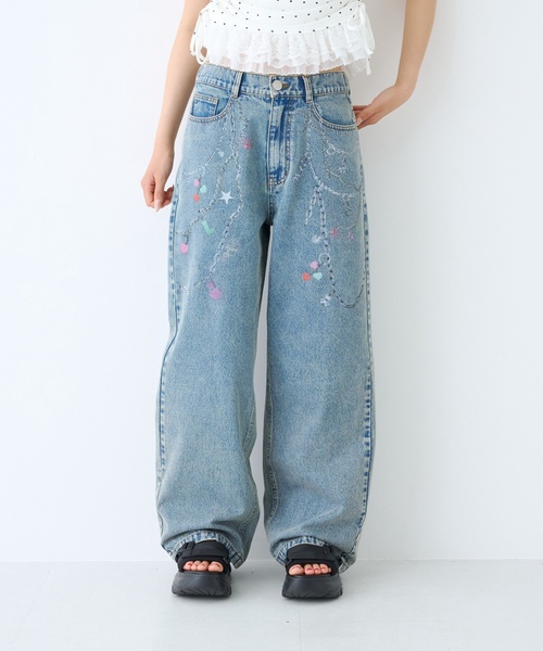 LTXC】チャームデザインデニムワイドパンツ（デニムパンツ
