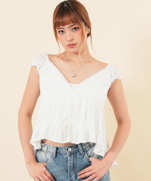 anap mimpi（アナップミンピ）の「フラワー刺繍Ｖ開きブラウス（シャツ/ブラウス・レディース・ホワイト・F）」の6枚目の写真