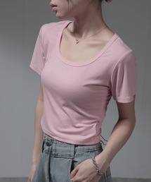 デコルテオープン クロップド丈 半袖タイトTシャツ