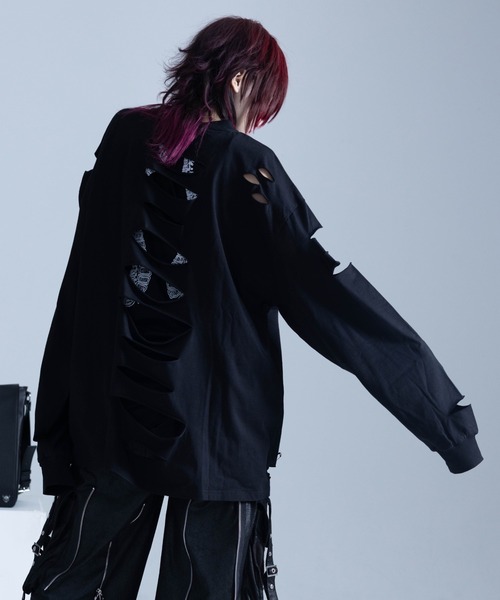 Gamchu（ガムチュ）の「『Gamchu/ガムチュ』COULD’VE CUT IT MORE. BUT I’LL STOP HERE. 2Pダメージ加工L/STEE（Tシャツ/カットソー・レディース・ホワイト/ブラック・FREE）」の4枚目の写真
