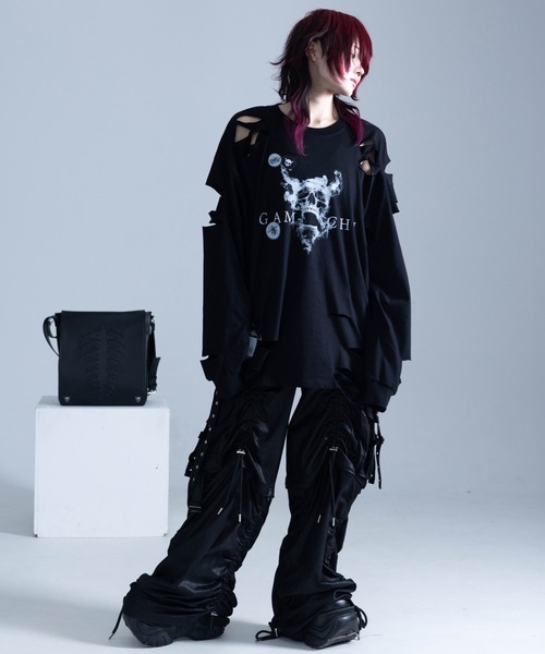 Gamchu（ガムチュ）の「『Gamchu/ガムチュ』COULD’VE CUT IT MORE. BUT I’LL STOP HERE. 2Pダメージ加工L/STEE（Tシャツ/カットソー・レディース・ホワイト/ブラック・FREE）」の5枚目の写真