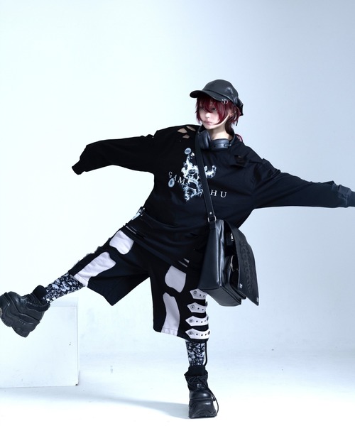 Gamchu（ガムチュ）の「『Gamchu/ガムチュ』COULD’VE CUT IT MORE. BUT I’LL STOP HERE. 2Pダメージ加工L/STEE（Tシャツ/カットソー・レディース・ホワイト/ブラック・FREE）」の6枚目の写真