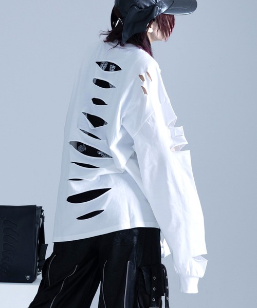 Gamchu（ガムチュ）の「『Gamchu/ガムチュ』COULD’VE CUT IT MORE. BUT I’LL STOP HERE. 2Pダメージ加工L/STEE（Tシャツ/カットソー・レディース・ホワイト/ブラック・FREE）」の10枚目の写真