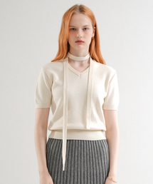 Tie Set V-neck Half Knit (Ivory)
