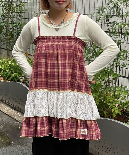 HELLO.SANFRANCISCO（ハローサンフランシスコ）の「【HELLO.SANFRANCISCO/ハローサンフランシスコ】チェックレースチュニックワンピ（チュニック・レディース・グリーン/ブルー/ピンク・ONE SIZE）」の3枚目の写真