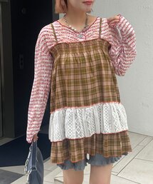 【HELLO.SANFRANCISCO/ハローサンフランシスコ】チェックレースチュニックワンピ
