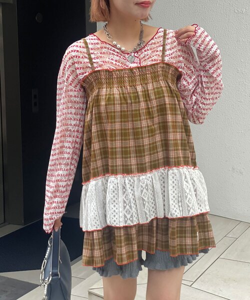 HELLO.SANFRANCISCO（ハローサンフランシスコ）の「【HELLO.SANFRANCISCO/ハローサンフランシスコ】チェックレースチュニックワンピ（チュニック・レディース・グリーン/ブルー/ピンク・ONE SIZE）」の2枚目の写真