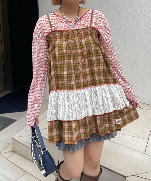 HELLO.SANFRANCISCO（ハローサンフランシスコ）の「【HELLO.SANFRANCISCO/ハローサンフランシスコ】チェックレースチュニックワンピ（チュニック・レディース・グリーン/ブルー/ピンク・ONE SIZE）」の6枚目の写真