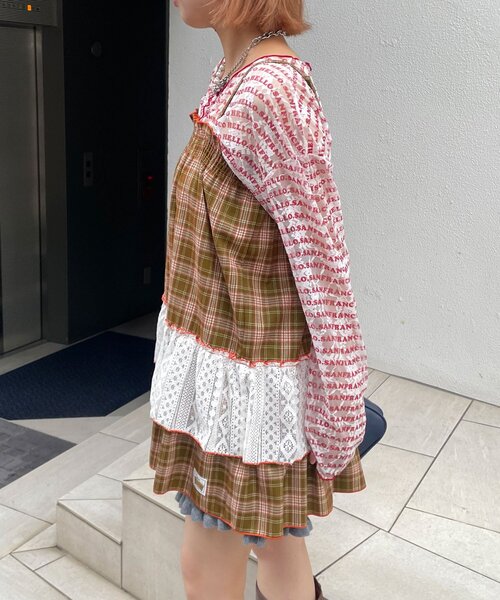 HELLO.SANFRANCISCO（ハローサンフランシスコ）の「【HELLO.SANFRANCISCO/ハローサンフランシスコ】チェックレースチュニックワンピ（チュニック・レディース・グリーン/ブルー/ピンク・ONE SIZE）」の7枚目の写真