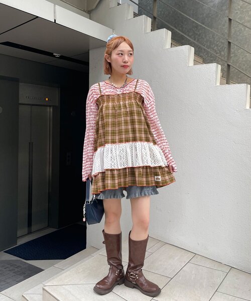 HELLO.SANFRANCISCO（ハローサンフランシスコ）の「【HELLO.SANFRANCISCO/ハローサンフランシスコ】チェックレースチュニックワンピ（チュニック・レディース・グリーン/ブルー/ピンク・ONE SIZE）」の9枚目の写真