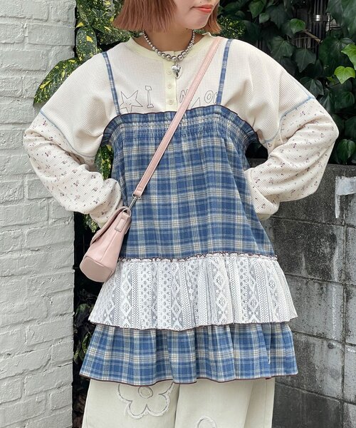 HELLO.SANFRANCISCO（ハローサンフランシスコ）の「【HELLO.SANFRANCISCO/ハローサンフランシスコ】チェックレースチュニックワンピ（チュニック・レディース・グリーン/ブルー/ピンク・ONE SIZE）」の12枚目の写真