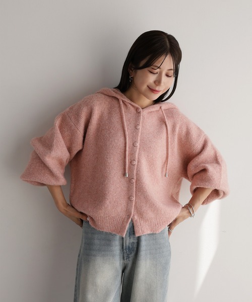 Riberry(リベリー)の「フードニットカーディガン(カーディガン/ボレロ・レディース・チャコールグレー/オートミール/ネイビー/イエロー/ピンク/杢グレー・FREE)」の22枚目の写真