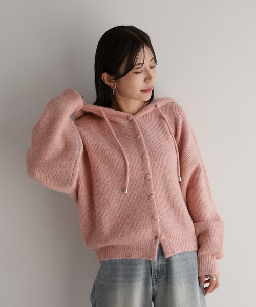 Riberry(リベリー)の「フードニットカーディガン(カーディガン/ボレロ・レディース・チャコールグレー/オートミール/ネイビー/イエロー/ピンク/杢グレー・FREE)」の21枚目の写真