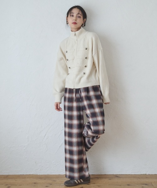Anclear oui（アンクリアウィ）の「クレープチェックイージーパンツ（その他パンツ・レディース・ブラック/ブラウン・F）」の2枚目の写真