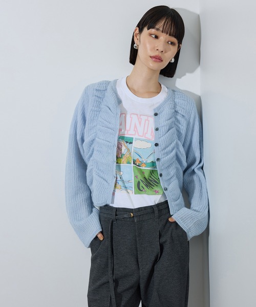 ADAM ET ROPE'(アダムエロペ)の「【WEB限定】・【定番】ダブルモヘヤシャーリングカーディガン(カーディガン/ボレロ・レディース・サックスブルー/ホワイト/グレー/ベージュ・FREE)」の4枚目の写真