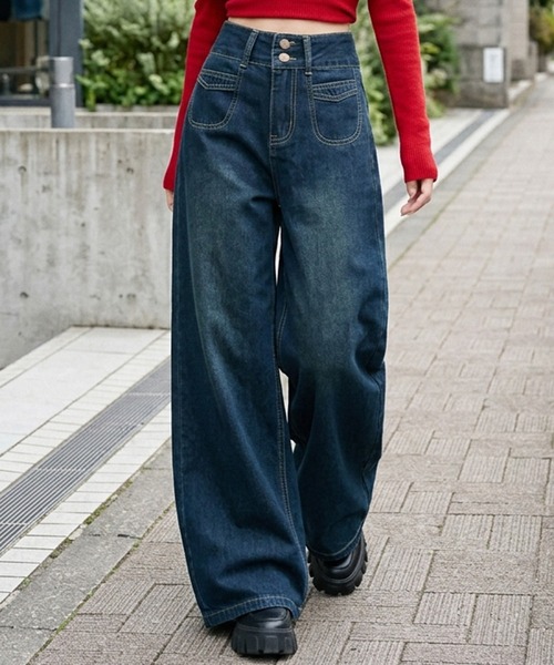 shyam inspiration(シャムインスピレーション)の「ポケットデザインバギーデニムパンツ(デニムパンツ・レディース・ブルー・S/M/L)」の7枚目の写真