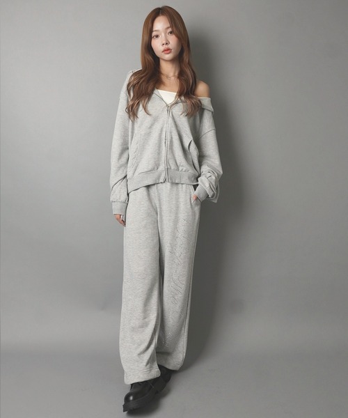 SPINNS(スピンズ)の「裏毛スウェットパンツ/ラインストーン/セットアップ対応/韓国ストリート(スウェットパンツ・レディース・杢グレー/ピンク/ブラック・ONESIZE)」の10枚目の写真