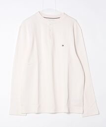 スリム長袖ヘンリーネックワッフルTシャツ