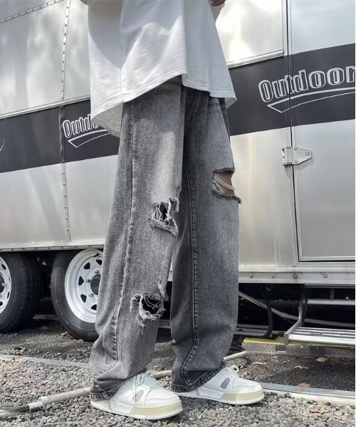 DOUBLE STEAL(ダブルスティール)の「DSクラッシュデザインバギーデニム(デニムパンツ・メンズ・グレー/ブラウン・X-LARGE/LARGE/MEDIUM/SMALL)」の1枚目の写真