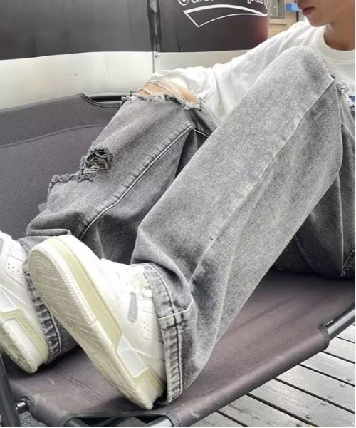 DOUBLE STEAL(ダブルスティール)の「DSクラッシュデザインバギーデニム(デニムパンツ・メンズ・グレー/ブラウン・X-LARGE/LARGE/MEDIUM/SMALL)」の6枚目の写真
