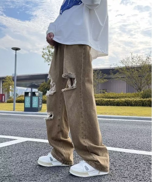 DOUBLE STEAL(ダブルスティール)の「DSクラッシュデザインバギーデニム(デニムパンツ・メンズ・グレー/ブラウン・X-LARGE/LARGE/MEDIUM/SMALL)」の3枚目の写真