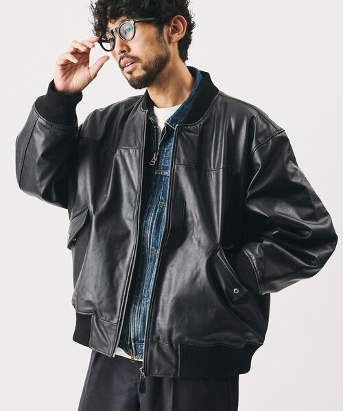 Firsthand(ファーストハンド)の「Firsthand/ファーストハンド 【限定展開】Leather Big MA-1 レザー ビッグ ブルゾン(MA-1・メンズ・ブラック・MEDIUM/LARGE)」の1枚目の写真