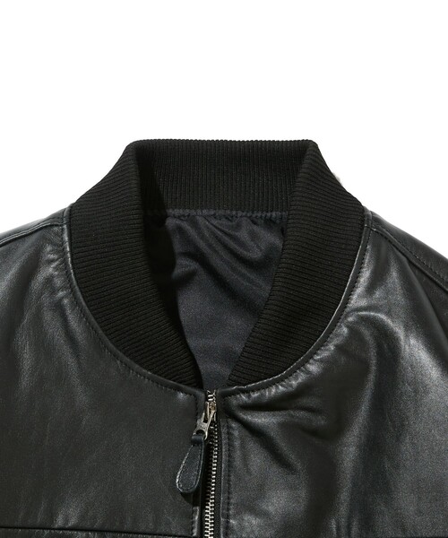 Firsthand(ファーストハンド)の「Firsthand/ファーストハンド 【限定展開】Leather Big MA-1 レザー ビッグ ブルゾン(MA-1・メンズ・ブラック・MEDIUM/LARGE)」の3枚目の写真