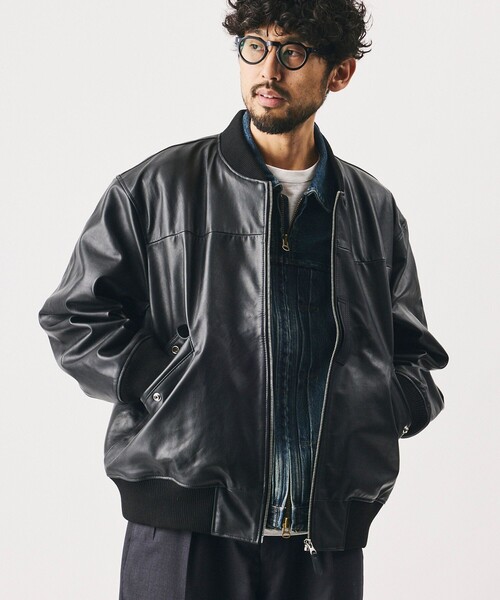 Firsthand(ファーストハンド)の「Firsthand/ファーストハンド 【限定展開】Leather Big MA-1 レザー ビッグ ブルゾン(MA-1・メンズ・ブラック・MEDIUM/LARGE)」の13枚目の写真